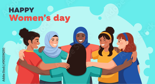 Diverse group of women embracing each other on Women's Day.