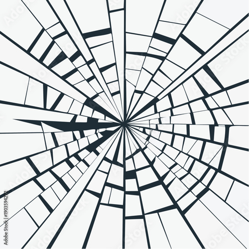 Abstract Graphic of Shattered Glass Pattern with Radial Cracks Spreading from a Central Impact Point