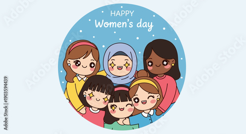 Diverse group of women celebrating International Women's Day together.