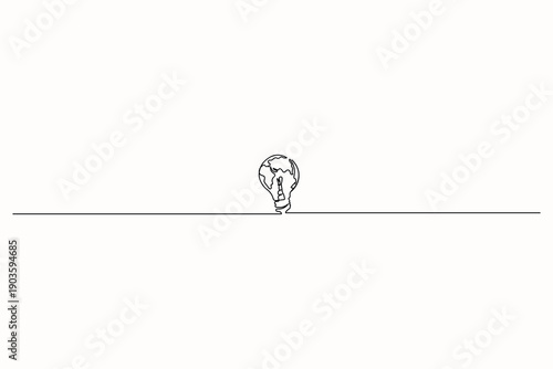Earth with light bulb continuous one line drawing minimalist outline illustration