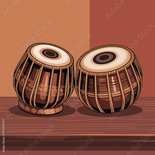 Two Indian Tabla Drums on Wooden Surface indian drums