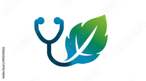 Natural healthcare and wellness concept with a stethoscope integrated into a vibrant green leaf, symbolizing organic medicine and holistic health.