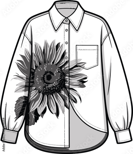 Elegant white shirt with stylish sunflower design on front