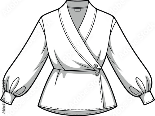 Elegant white wrap blouse with puffy sleeves