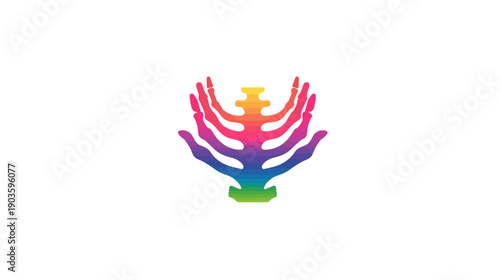 Colorful abstract spine and rib cage illustration with vibrant rainbow gradient, symbolizing wellness, diversity, and anatomical health.