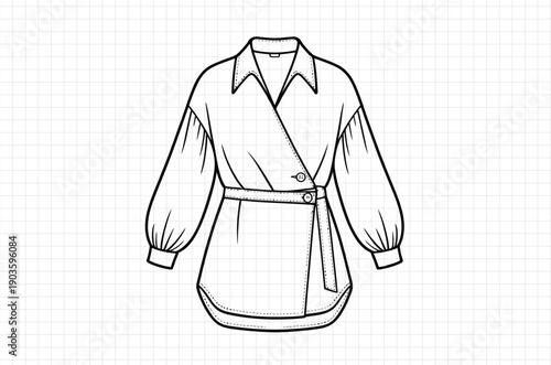 Elegant women's blouse with belt and puffy sleeves