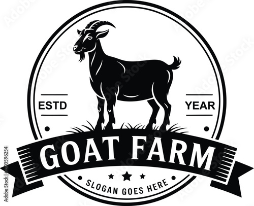 Modern goat farm logo with standing goat and customizable text