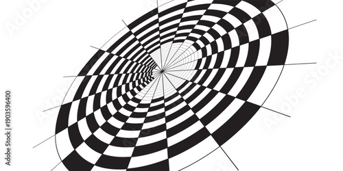 Abstract checkered circle frame vector illustration. Vintage black and white alternating square tiles circular border. Checkerboard round race flag.eps.10