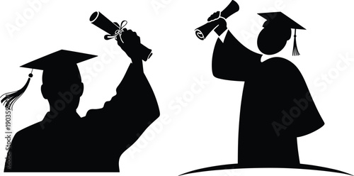 Two Silhouettes of Graduates Holding Diplomas graduation
