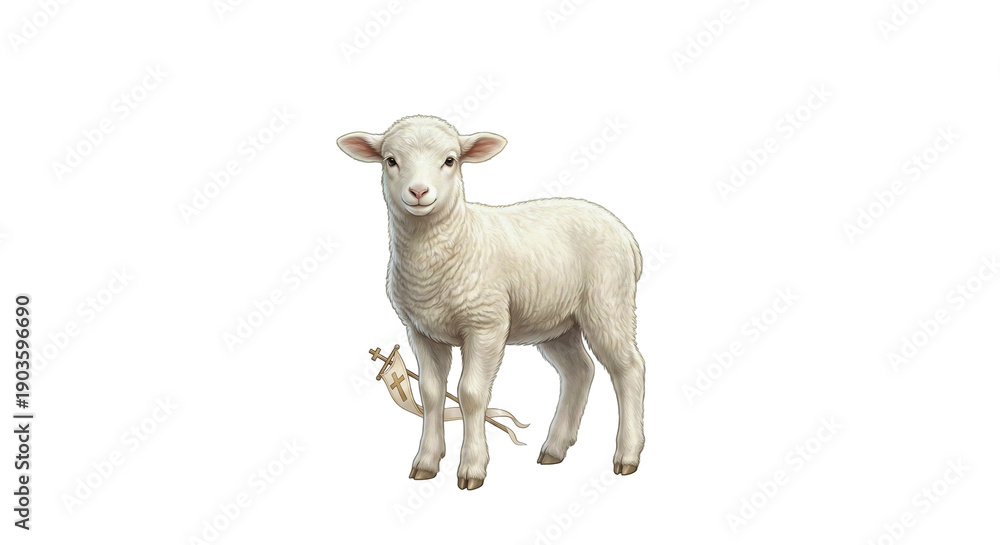 Obraz premium Realistic Illustration of Lamb with Toy on White Background