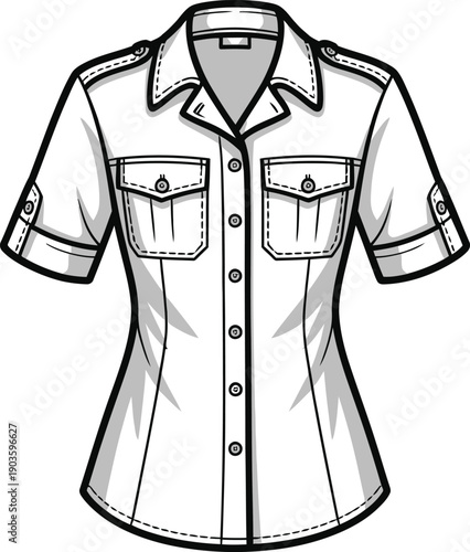 Stylish short sleeve button down shirt with epaulets