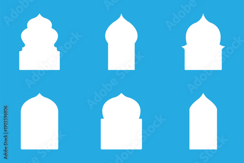 Islamic arch window frames set, pastel mihrab shapes, mosque niche silhouettes, decorative vector templates for Ramadan Eid design. Old islamic window shapes vector set in oriental style. eps 10
