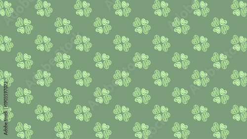 淡いグリーン配色の四つ葉クローバー・シームレス総柄パターン｜幸運モチーフのナチュラル背景デザイン・透過ベクター素材/Seamless Four-Leaf Clover Pattern in Soft Green Colors | Lucky Nature Motif Background Vector with Transparent Base