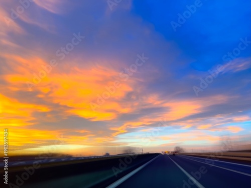 in viaggio, tramonto