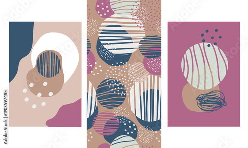 Abstract geometric trendy posters and seamless pattern set