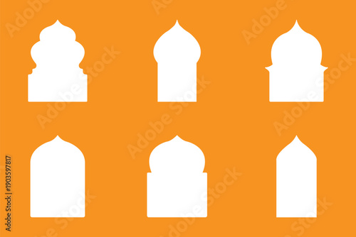 Islamic arch window frames set, pastel mihrab shapes, mosque niche silhouettes, decorative vector templates for Ramadan Eid design. Old islamic window shapes vector set in oriental style. eps 10