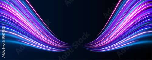 Pink and purple neon streaks spiral dynamically across dark city roads. Motion blur and glowing highlights convey acceleration and energy. Perfect PNG for cyberpunk visuals.