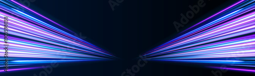 Cyan and turquoise neon streaks twist dynamically across dark city highways. Motion blur and glowing highlights convey futuristic motion and speed. Perfect PNG for tech visuals.