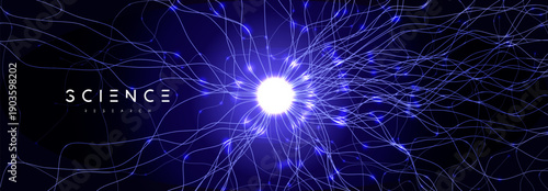 Neural Network Brain Neurone Synapse Connections Lightning Ball Energy Glow. Machine Learning Technology Background for AI Data Flow, BigData, Medical Science Research, Biotech. Vector illustration