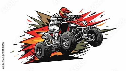 Atv rider jumping with speed vector illustration on white background