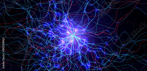 Neural Network Brain Neurone Synapse Connections Lightning Ball Energy Glow. Machine Learning Technology Background for AI Data Flow, BigData, Medical Science Research, Biotech. Vector illustration