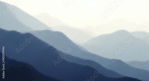 beautiful gradient colored mountain range landscape with blue and gray hues under white light sky
