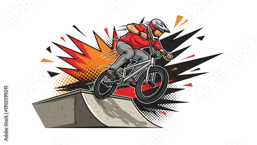 Bmx rider performing stunt vector illustration on white background