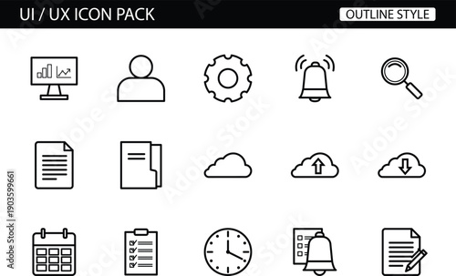 Modern UI UX icon set in outline style for web design