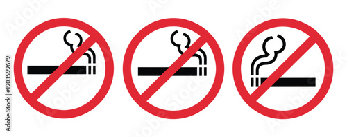 No Smoking and No Vaping Icon Set, Vector Illustration of Prohibition Symbols