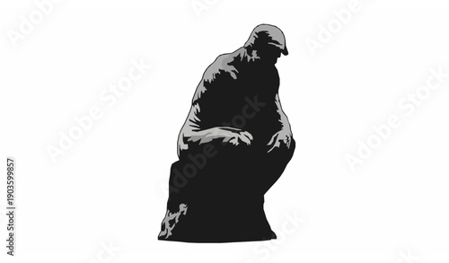The Thinker sculpture black silhouette vector by Auguste Rodin
