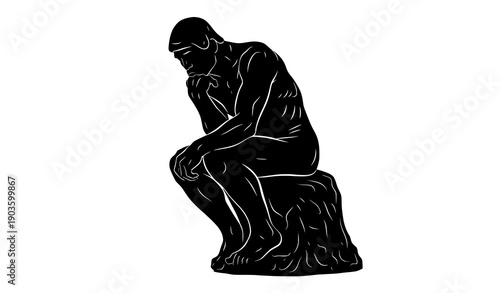 Decorative Thinker sculpture silhouette vector fine art design