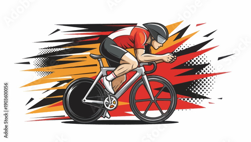 Cyclist in action on a bicycle against abstract colorful background