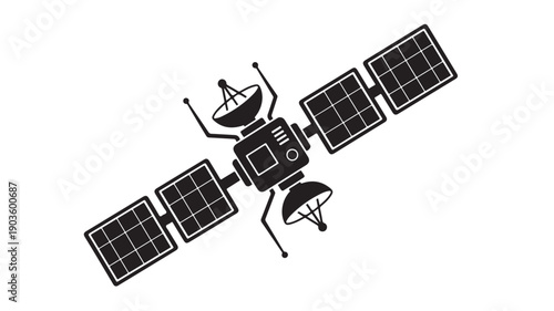 Satellite in Space with Solar Panels and Antennas