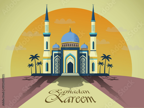 Mosque Building Vector Illustration. Islamic Architecture, Modular Building Part and Editable Element