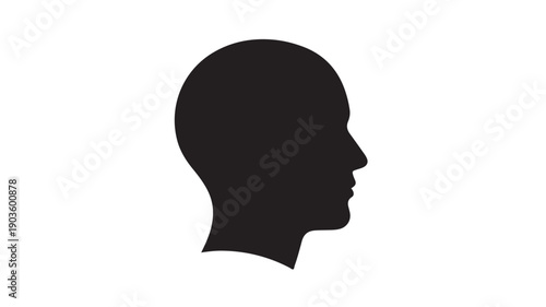 Black Silhouette of Bald Man Head in Profile on White Background