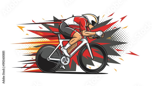 Cyclist in motion vector illustration with speed lines on a white background