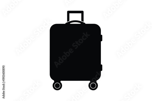 Black suitcase on wheels with telescopic handle for travel and transport object