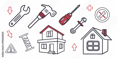 Illustration of home maintenance tools and safety precautions