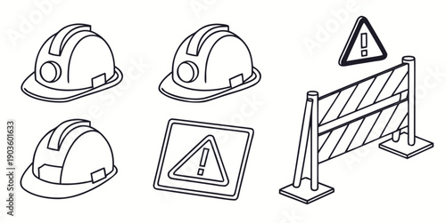 Construction safety equipment and symbols for workplace hazard awareness and prevention