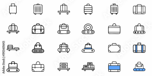 Collection of suitcases and luggage on carts for travel and travel-related services