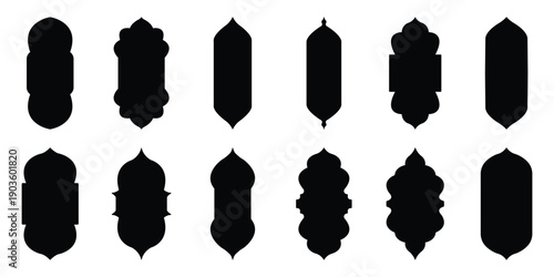 Islamic arch window frames set, pastel mihrab shapes, mosque niche silhouettes, decorative vector templates for Ramadan Eid design. Old islamic window shapes vector set in oriental style. eps 10