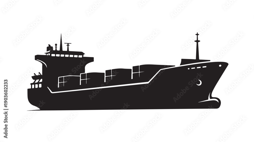 Obraz premium Cargo Ship Silhouette on White Background
