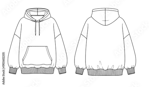 Oversized streetwear hoodie sweatshirt unisex CAD mockup vector