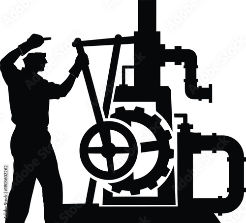 Industrial worker operating heavy machinery in factory setting