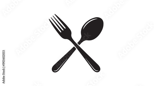 Crossed Fork and Spoon on White Background