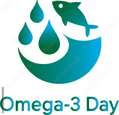 Omega-3 Day fish and water drops logo design