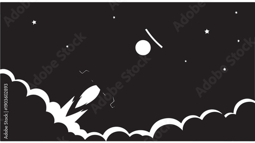 Rabbit Flying Through Night Sky with Stars and Moon