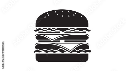 Black Burger Icon Isolated on White Background