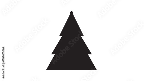 Black Christmas Tree Silhouette Isolated on White Background
