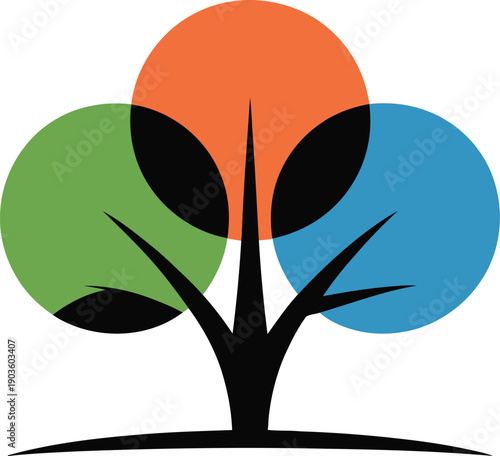 Colorful tree logo with green blue and orange circles  symbol for nature and environment